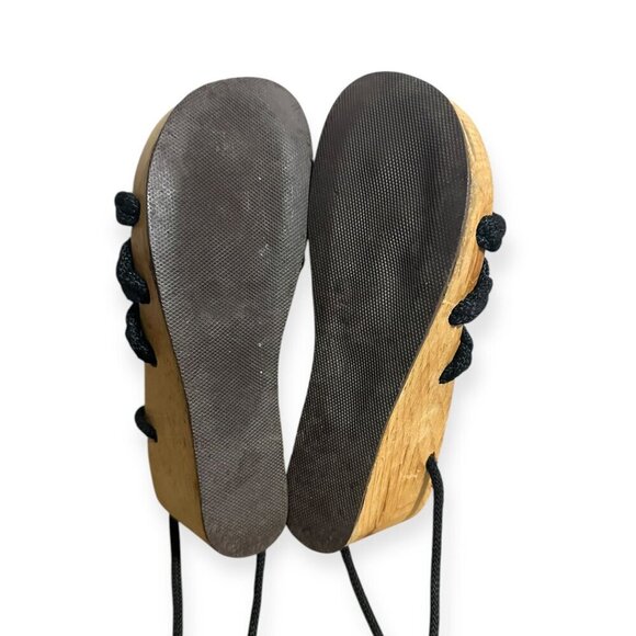 Vintage Wood Wedge Rope Sandals, Wrap Around Rope. Black - Picture 9 of 14